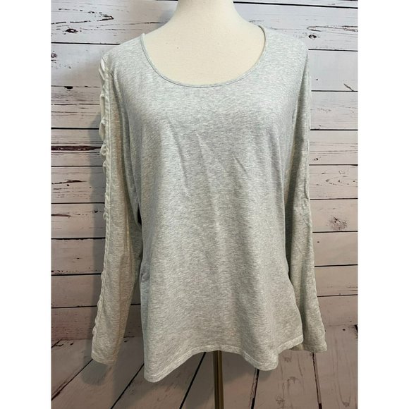 Sundance Large Sweatshirt Gray‎ Velour Ruched Sleeve Pullover Top Scoop Neck - Picture 3 of 10